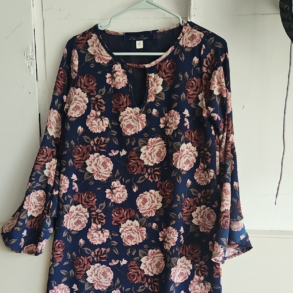 Blue Rain Floral Midi Dress - Navy and Pink